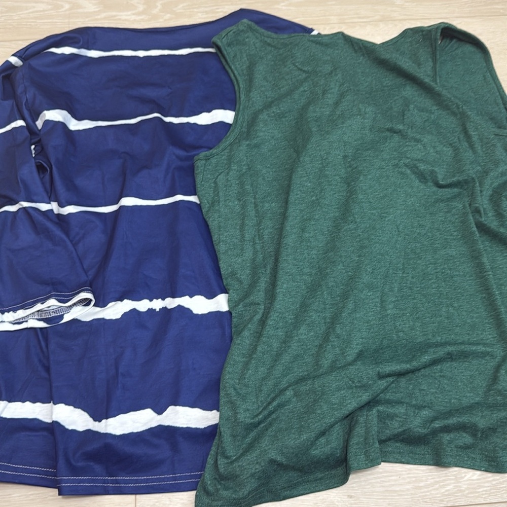 ✨ Green Tank Top and Stylish Blue Striped Top Bundle of 2 - Picture 2 of 4